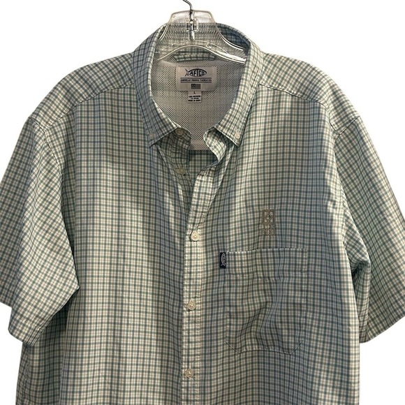 AFTCO Men's Plaid Short Sleeve Button-Up Shirt Green Blue Size L Casual - Picture 2 of 13